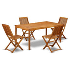 East West Furniture Cmcm5Cwna 5 Piece Outdoor Patio Dining Sets Includes A Rectangle Acacia Wood Table And 4 Folding Side Chairs, 36X66 Inch, Natural Oil