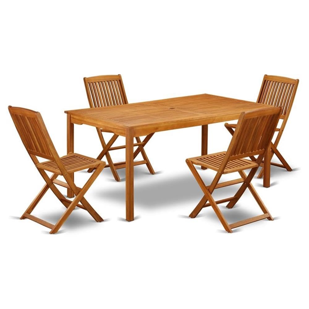 East West Furniture Cmcm5Cwna 5 Piece Outdoor Patio Dining Sets Includes A Rectangle Acacia Wood Table And 4 Folding Side Chairs, 36X66 Inch, Natural Oil