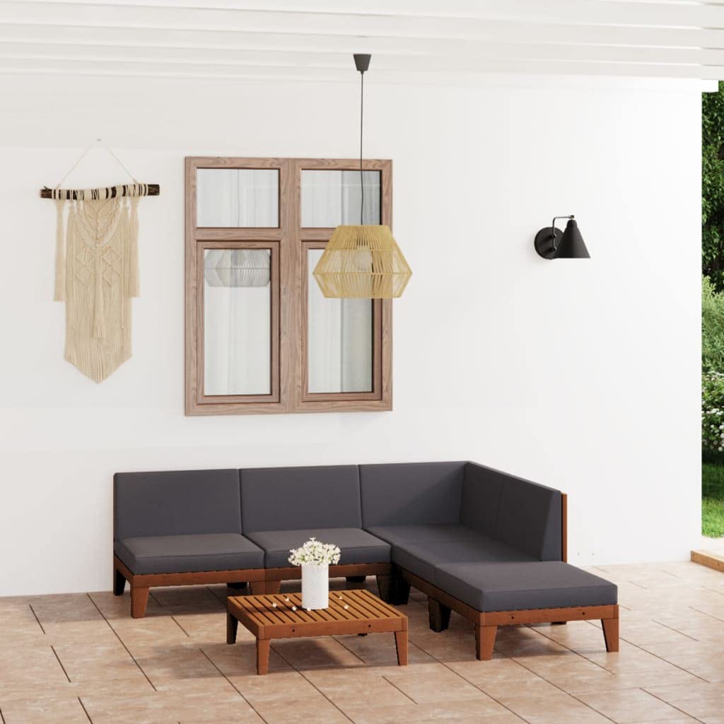 vidaXL Solid Acacia Wood Patio Lounge Set with Cushions 6 Piece Wooden Lounge Set Sofa Set Garden Outdoor Terrance Backyard Furniture