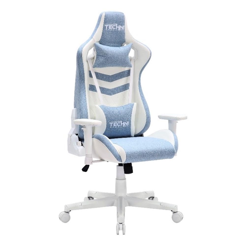 Techni Sport 17&quot; Modern Fabric Ergonomic Gaming Chair in Blue/White