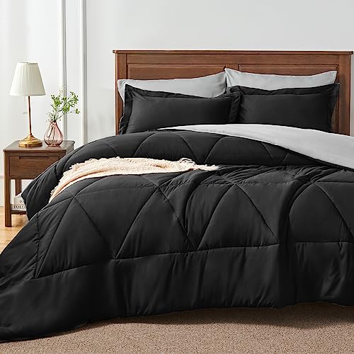 Bedelite King Size Comforter Set 7 Pieces Bed In A Bag - Soft Microfiber Reversible Black Bed Set With Comforters, Sheets, Pillo