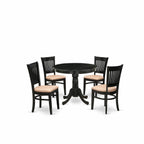 East West Furniture Anva5-Blk-C 5 Piece Dining Room Furniture Set Includes A Round Dining Table With Pedestal And 4 Linen Fabric Upholstered Chairs, 36X36 Inch, Black