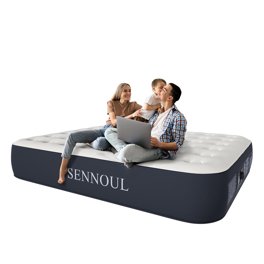 Sennoul Air Mattress Queen With Built In Pump - Upgraded Blow Up Bed, 2 Mins Quick Self Inflatable, 13''/650Lbs Max, Strong Supp