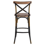 Acme Zaire Armless Bar Stool with Wooden Seat in Antique Copper and Antique Oak