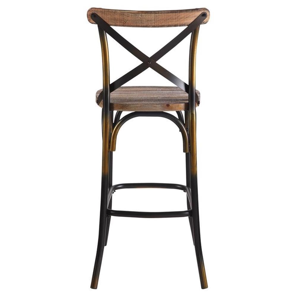 Acme Zaire Armless Bar Stool with Wooden Seat in Antique Copper and Antique Oak