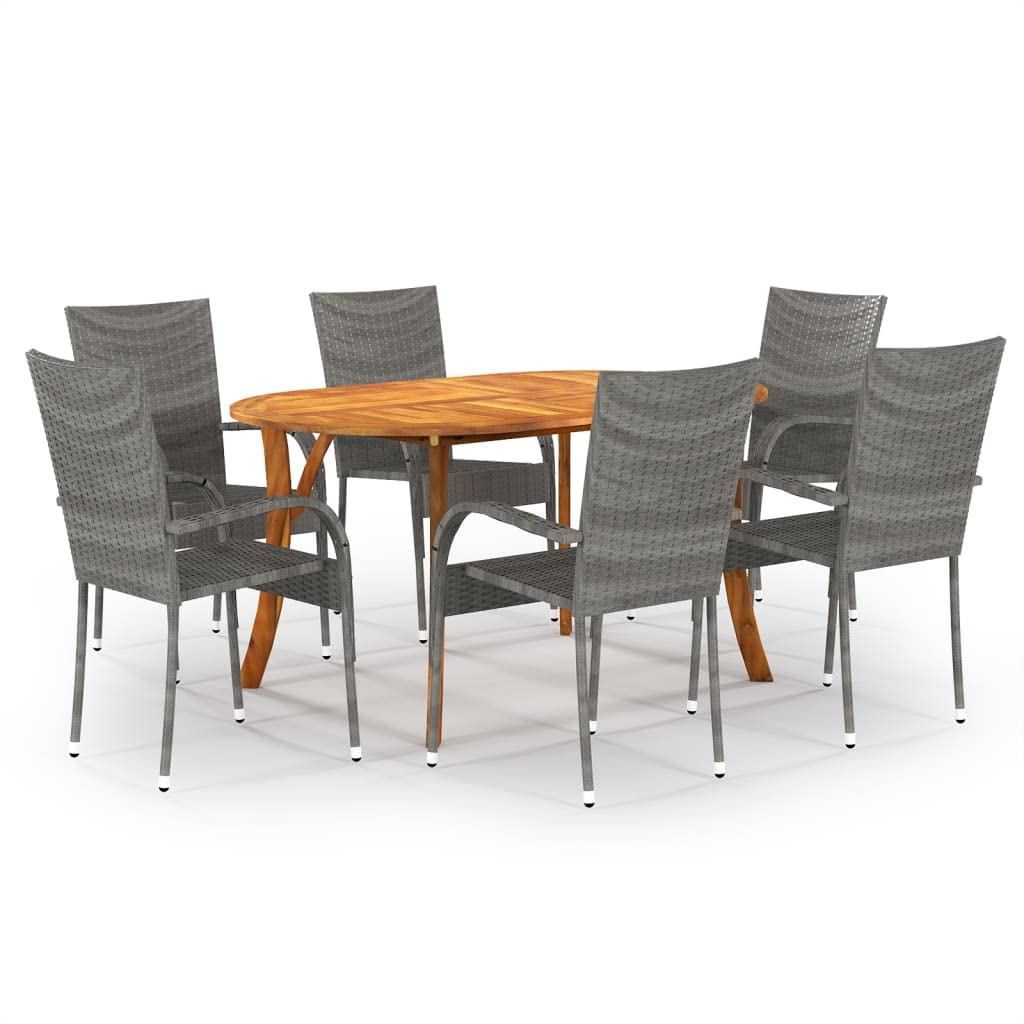 vidaXL Modern 5-Piece Patio Dining Set with Solid Acacia Wood Table and 4 Stackable PE Rattan Dining Chairs, Gray