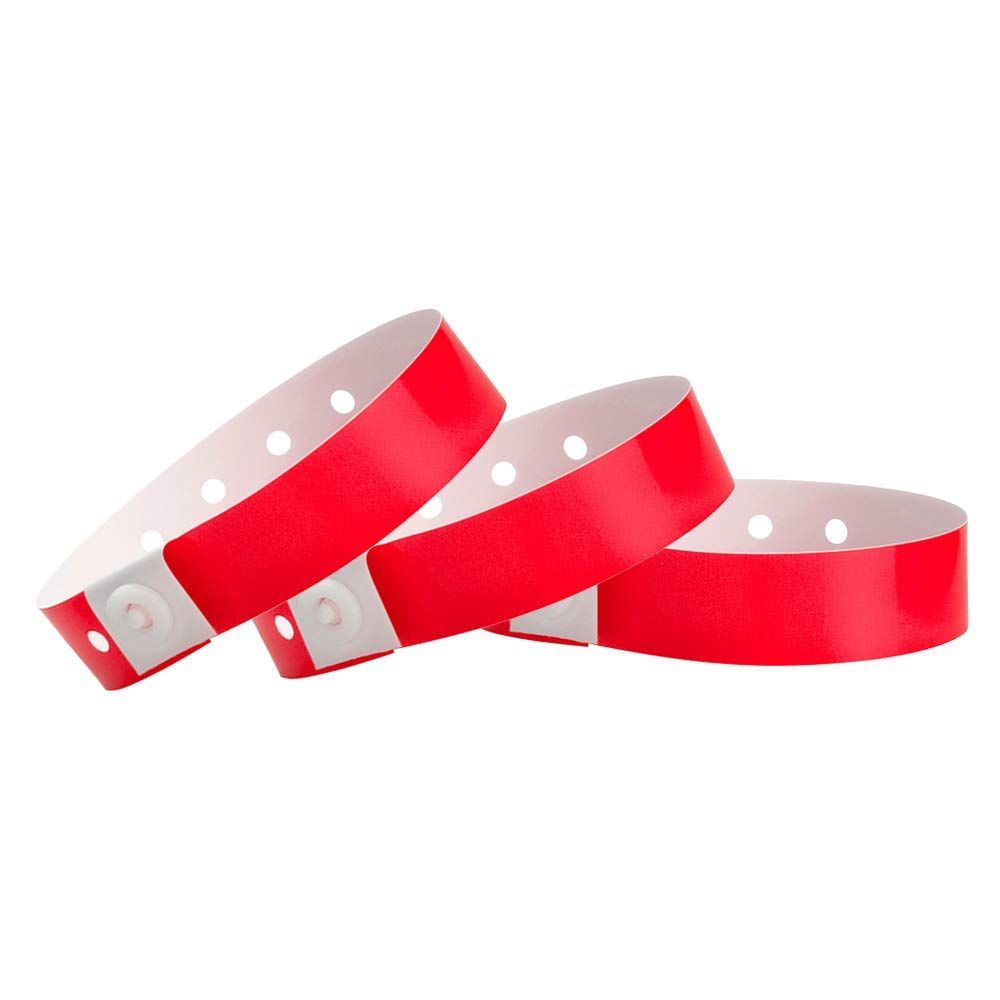 Wristco Neon Red Plastic Wristbands - 100 Pack Wristbands For Events