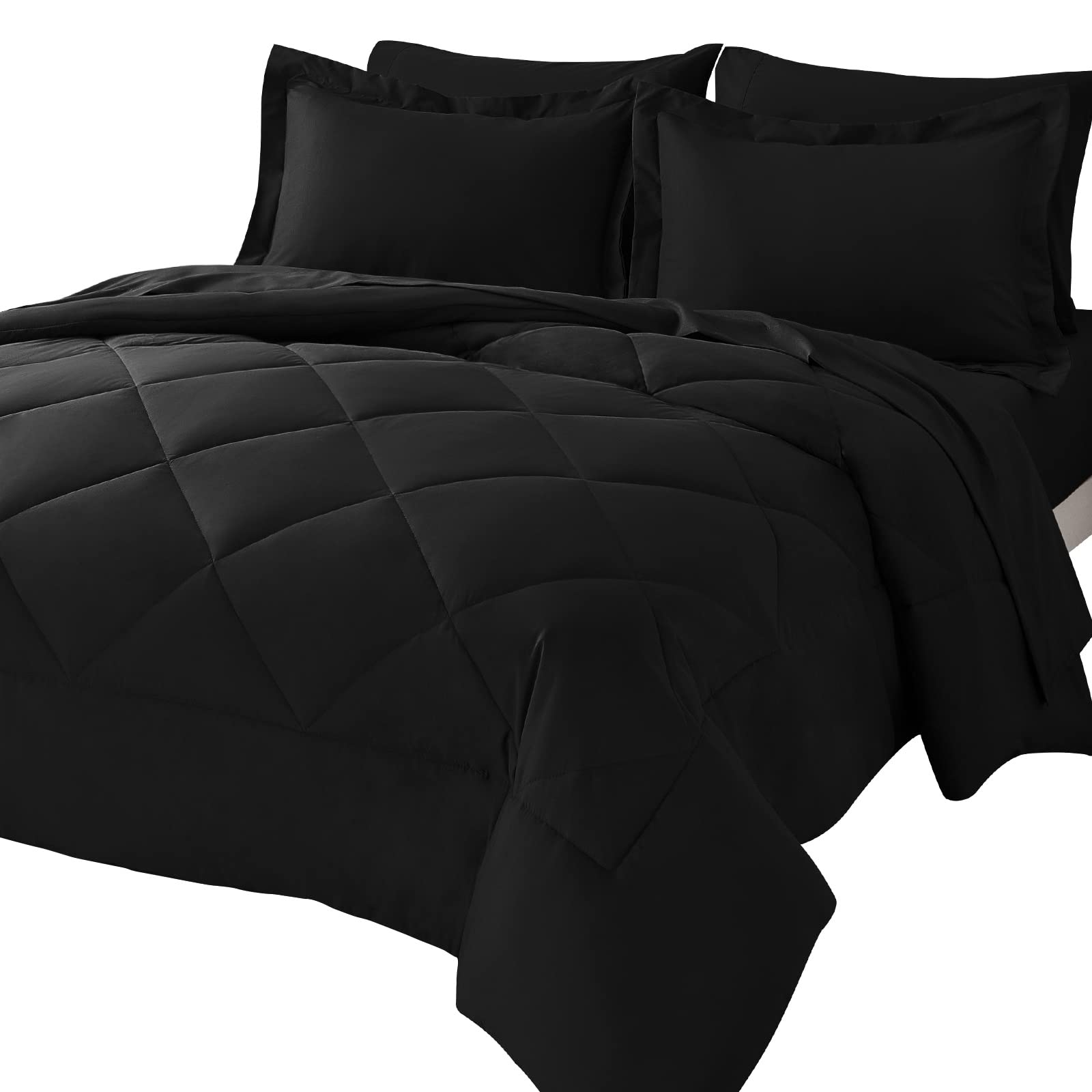 Cozylux Full Comforter Set With Sheets 7 Pieces Bed In A Bag Black All Season Bedding Sets With Comforter, Pillow Shams, Flat Sh