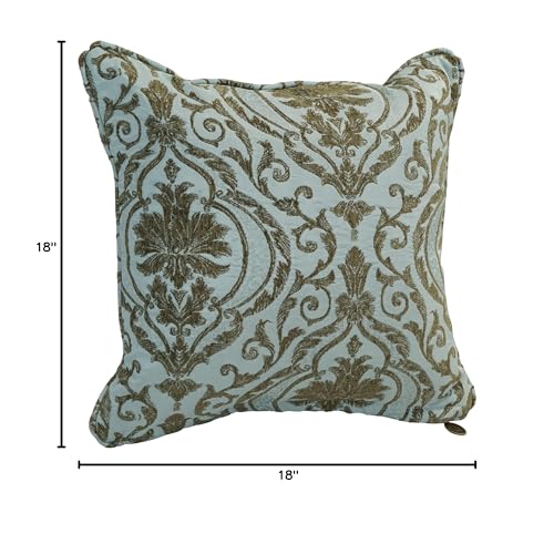 Blazing Needles Corded Square Jacquard Chenille Throw Pillow, 18&quot;, Blue Damask