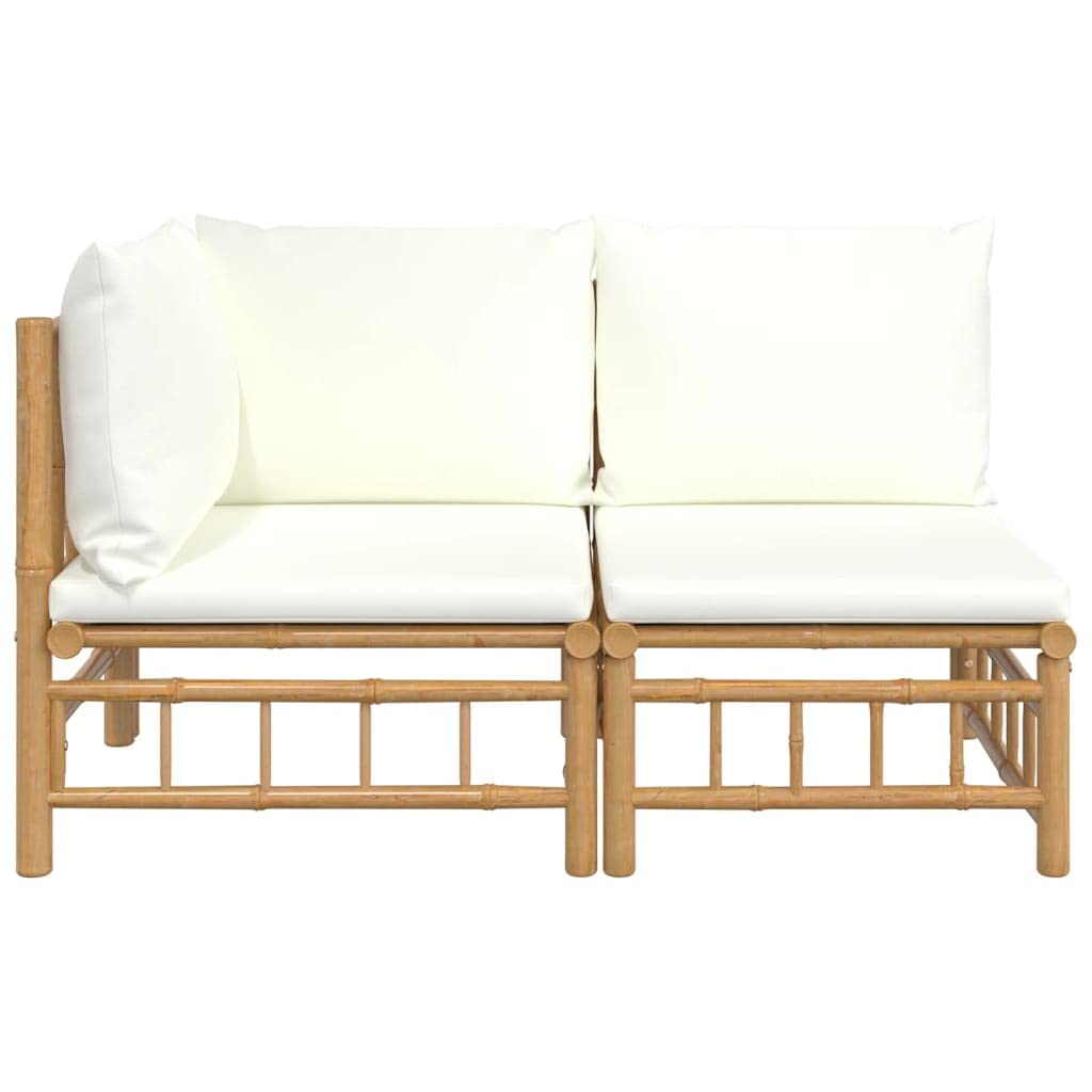 vidaXL Bamboo 2 Piece Patio Lounge Set with Cream White Cushions - Rustic Outdoor Furniture, Strong and Comfortable Seating Solution with Modular Design
