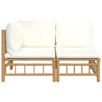 vidaXL Bamboo 2 Piece Patio Lounge Set with Cream White Cushions - Rustic Outdoor Furniture, Strong and Comfortable Seating Solution with Modular Design