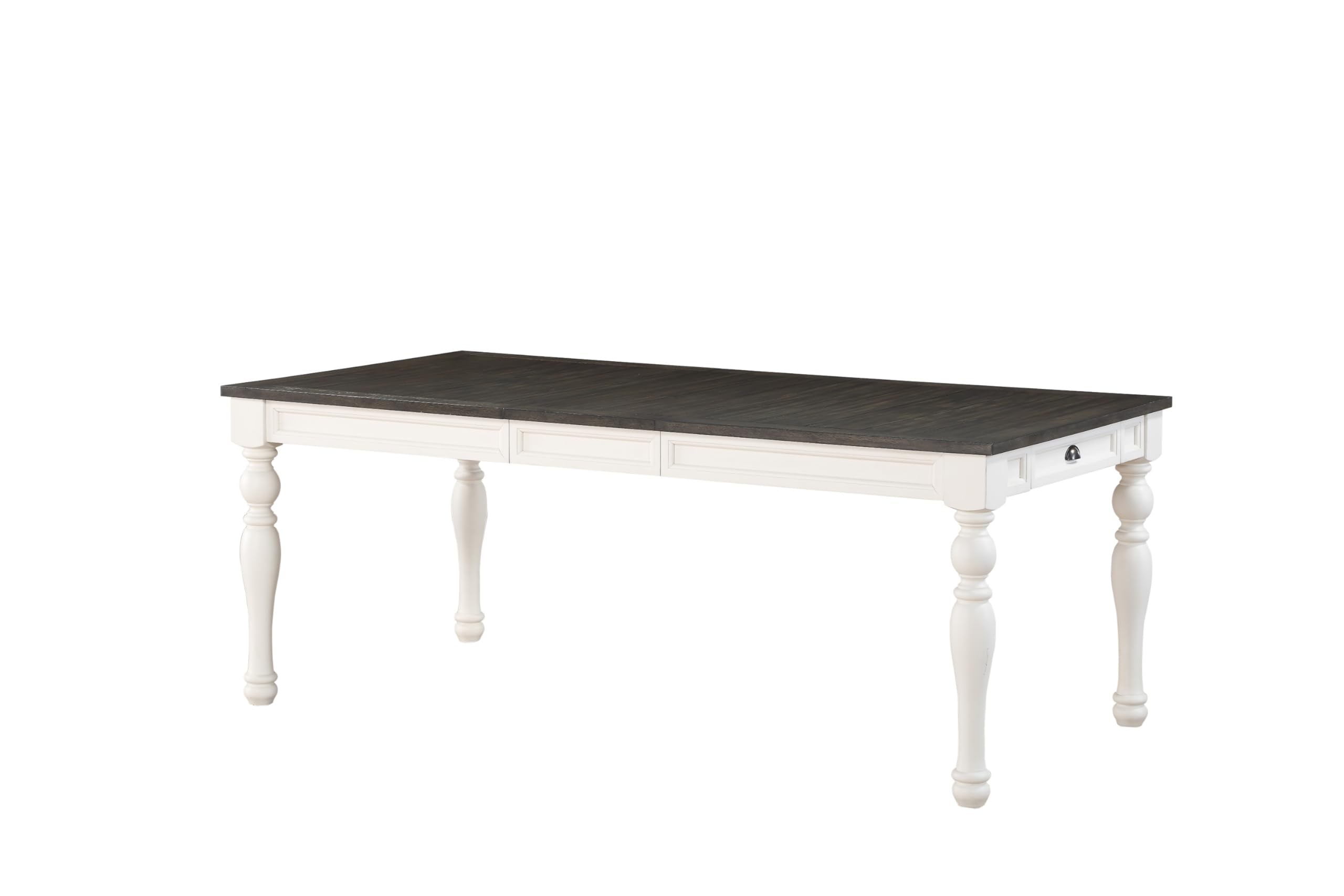 Steve Silver Co Classic Farmhouse Extendable Dining Plank Effect Top, Turned Legs, White Table, 80" L x 40" W x 30" H, Two-tone Ivory and Charcoal