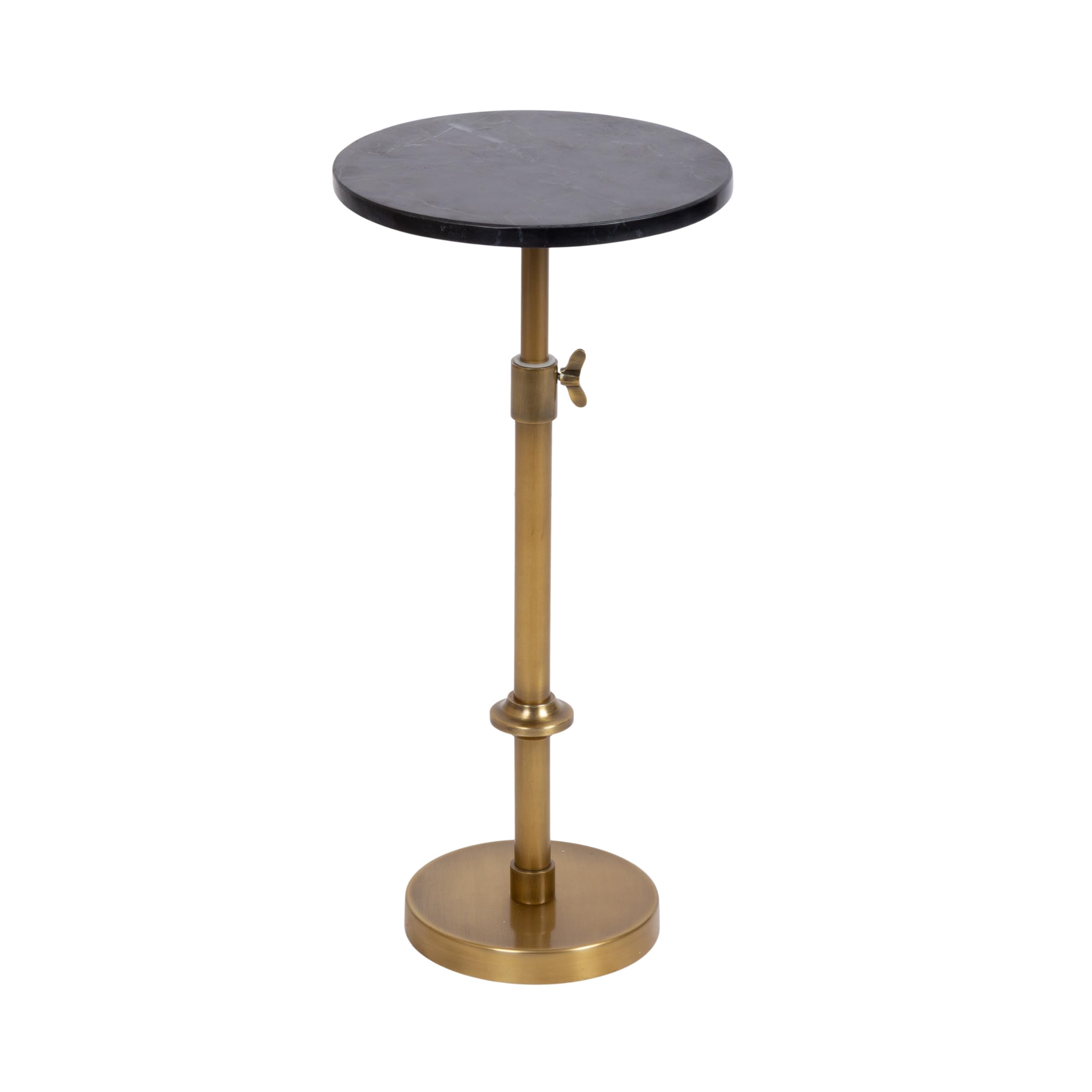 Kate And Laurel Engles Traditional Adjustable-Height Pedestal Drink Table, 10 X 10 X 30, Black Marble And Antique Brass, Vintage