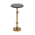 Kate And Laurel Engles Traditional Adjustable-Height Pedestal Drink Table, 10 X 10 X 30, Black Marble And Antique Brass, Vintage