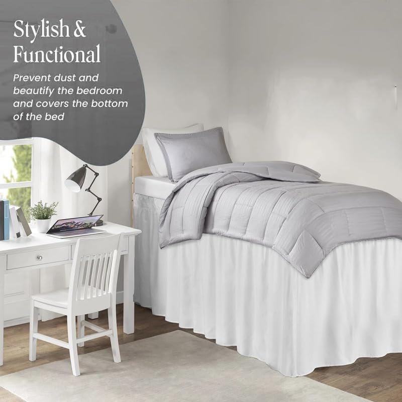 Dorm Bed Skirt, Dorm Bed Skirt Twin Xl, 100% Microfiber Dorm Bed Skirt, Twin Extra Long Dorm Bedding,Ruffled Dorn Bed Skirt, Col