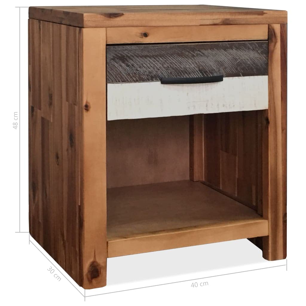 vidaXL Bedside Table-Nightstand in Solid Acacia Wood with Contrasting Drawer Front, Includes Shelf and Drawer-Size 15.7&quot;x11.8&quot;x18.9&quot;