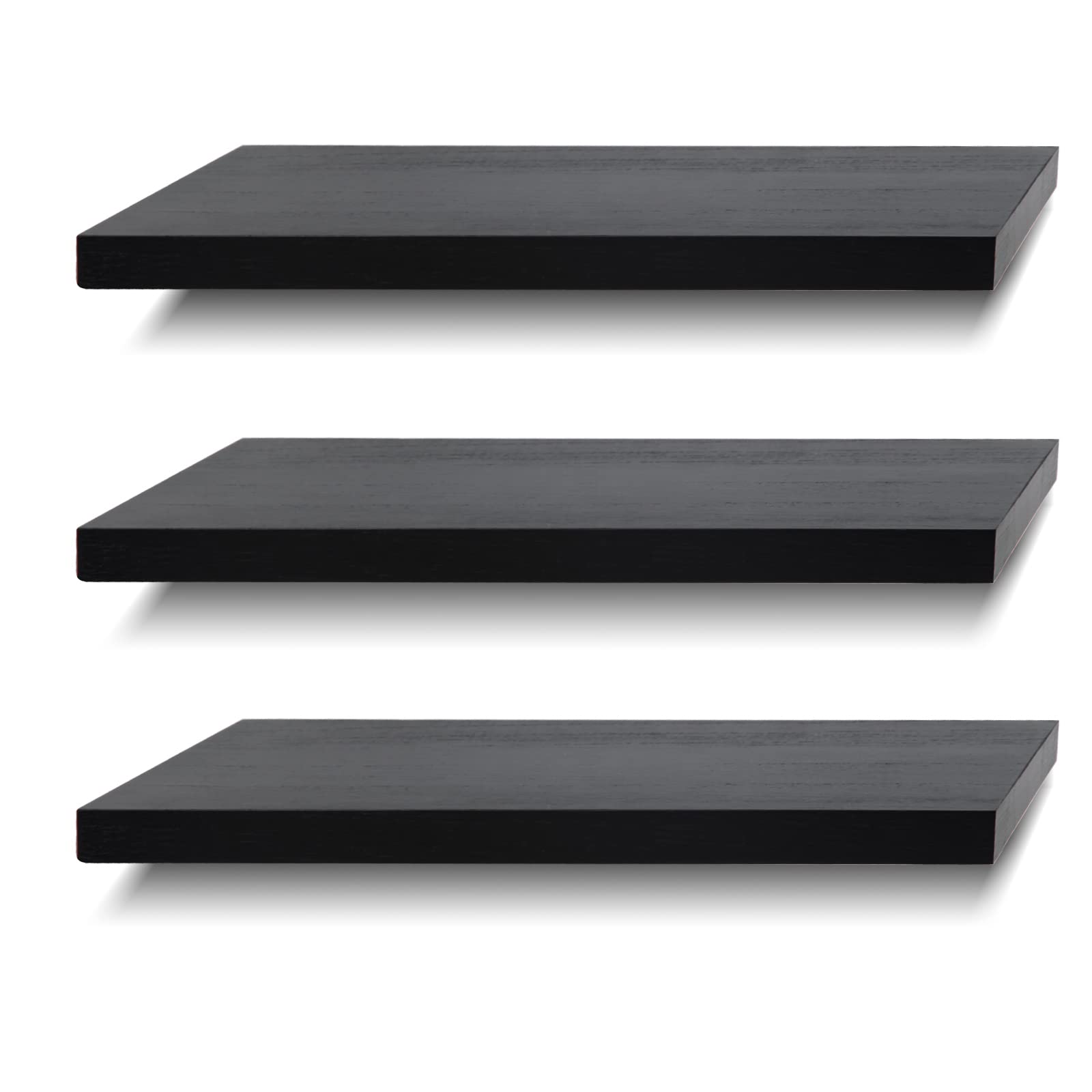Floating Shelves Wall Shelf Solid Wood for Bathroom Bedroom Kitchen Wall Decor Set of 3, Black Wall Shelves