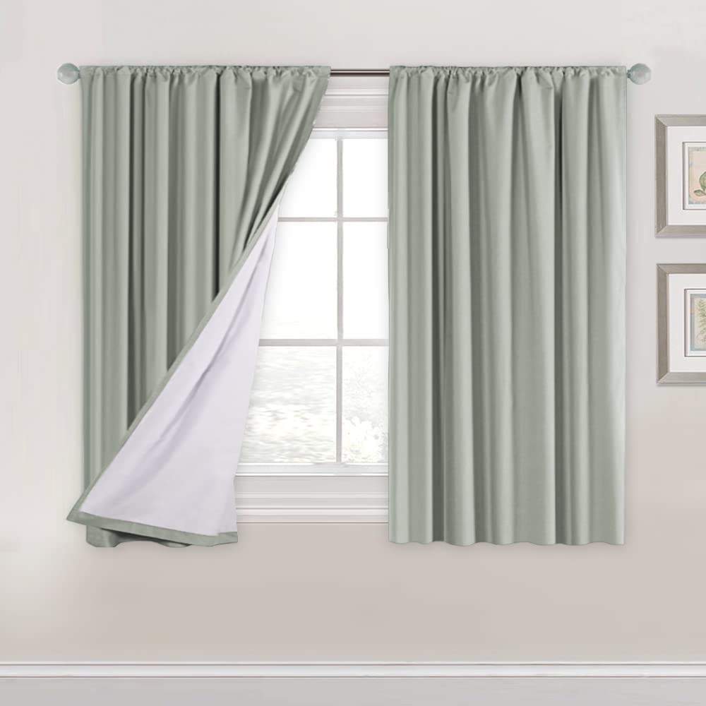 H.Versailtex 100% Blackout Curtains 45 Inches Long Full Light Blocking Curtain Draperies For Bedroom Living Room Thermal Insulated Functional Soft Thick Window Treatment Set Of 2 Panels, Light Sage