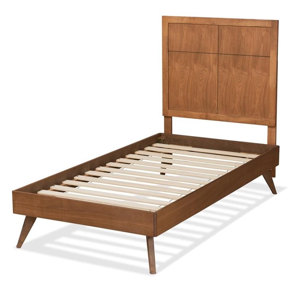 Baxton Studio Noela Mid-Century Modern Walnut Brown Finished Wood Twin Size Platform Bed