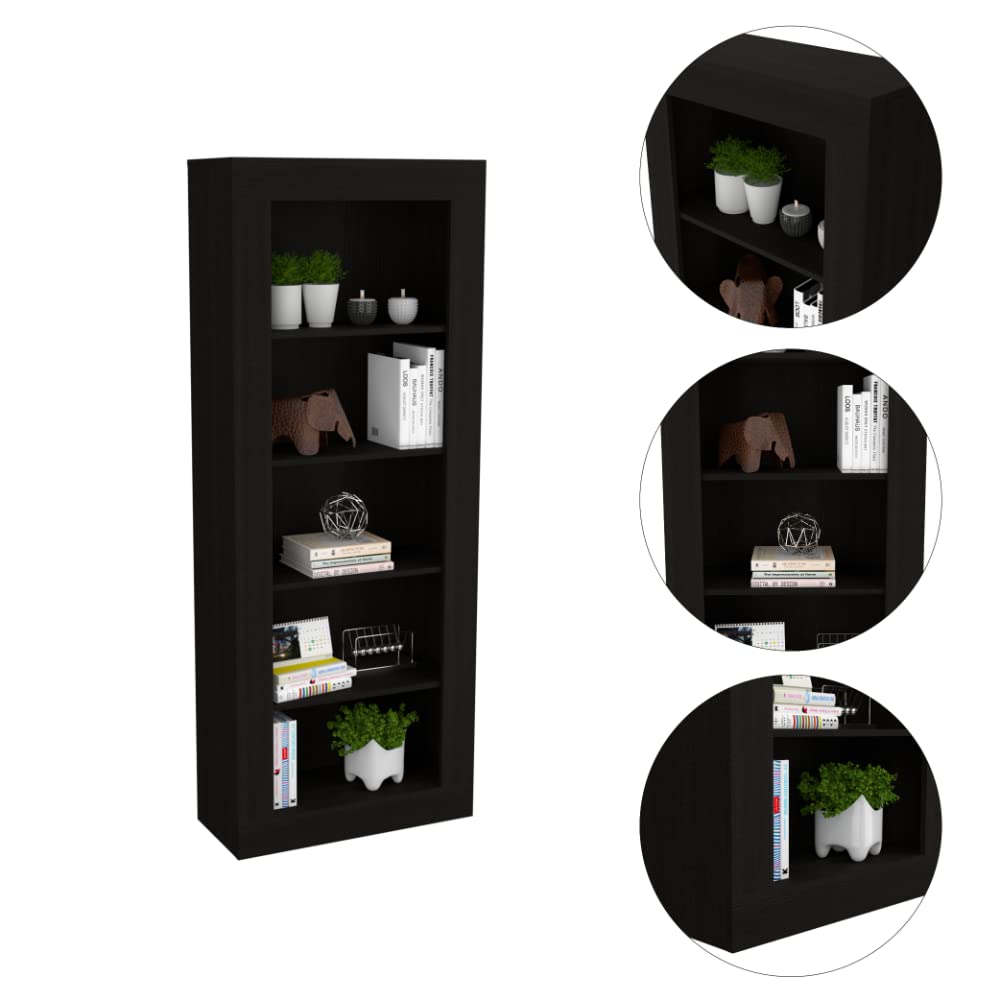 Poros Bookcase with Vertical Design and 5 Storage Shelves, Black