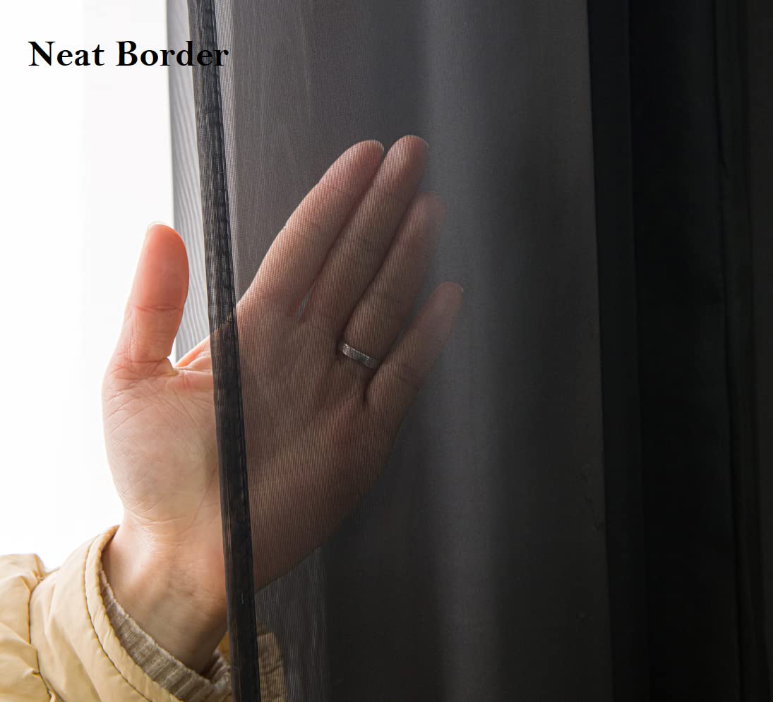 Pi Sheer Curtains 63 Inches Length With Grommet,Soft Voile Modern Sheer Window Curtain For Kitchen/Office 2 Panels (W52 X L63, Black)