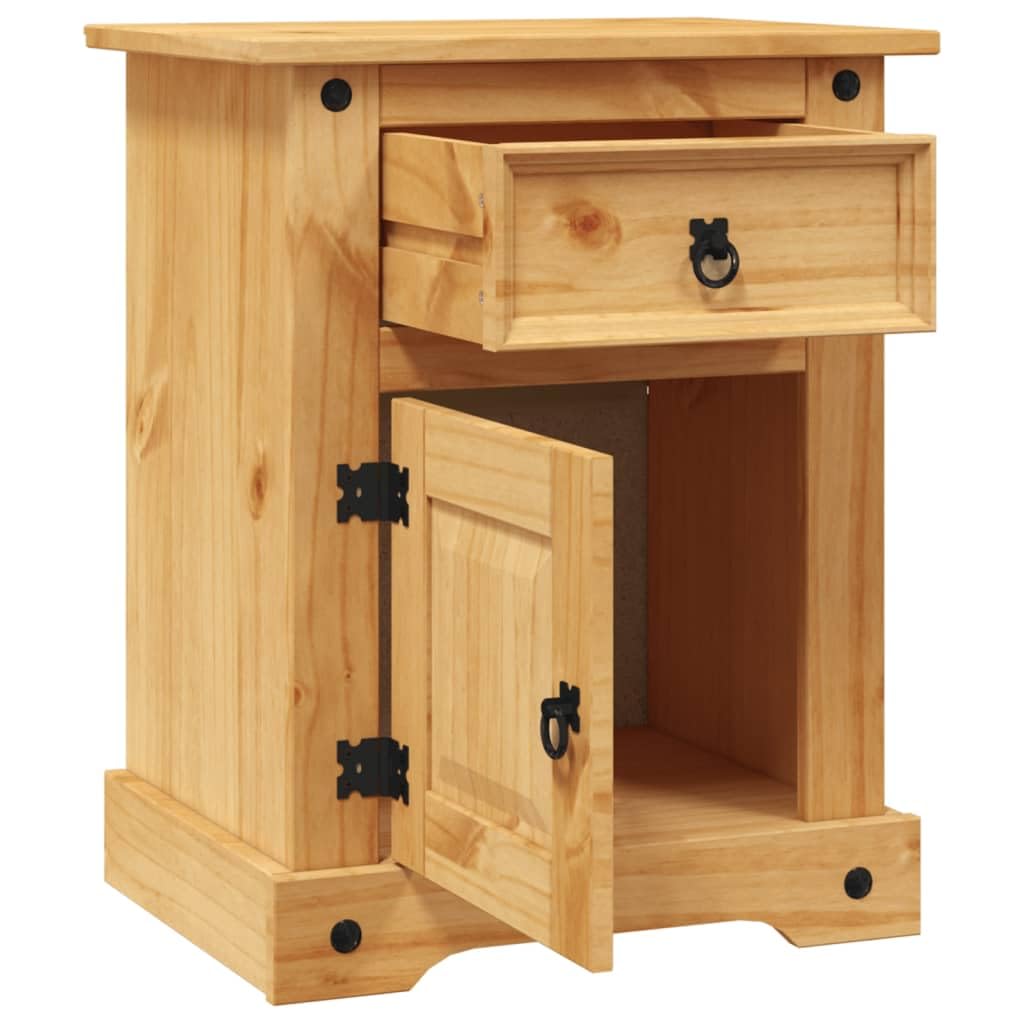 vidaXL Beside Cabinet with 1 Drawer and 1 Door, Rustic Style Cabinet with Iron Ring Pulls, Corona Range, Solid Pine Wood, 20.9''x15.4''x26''