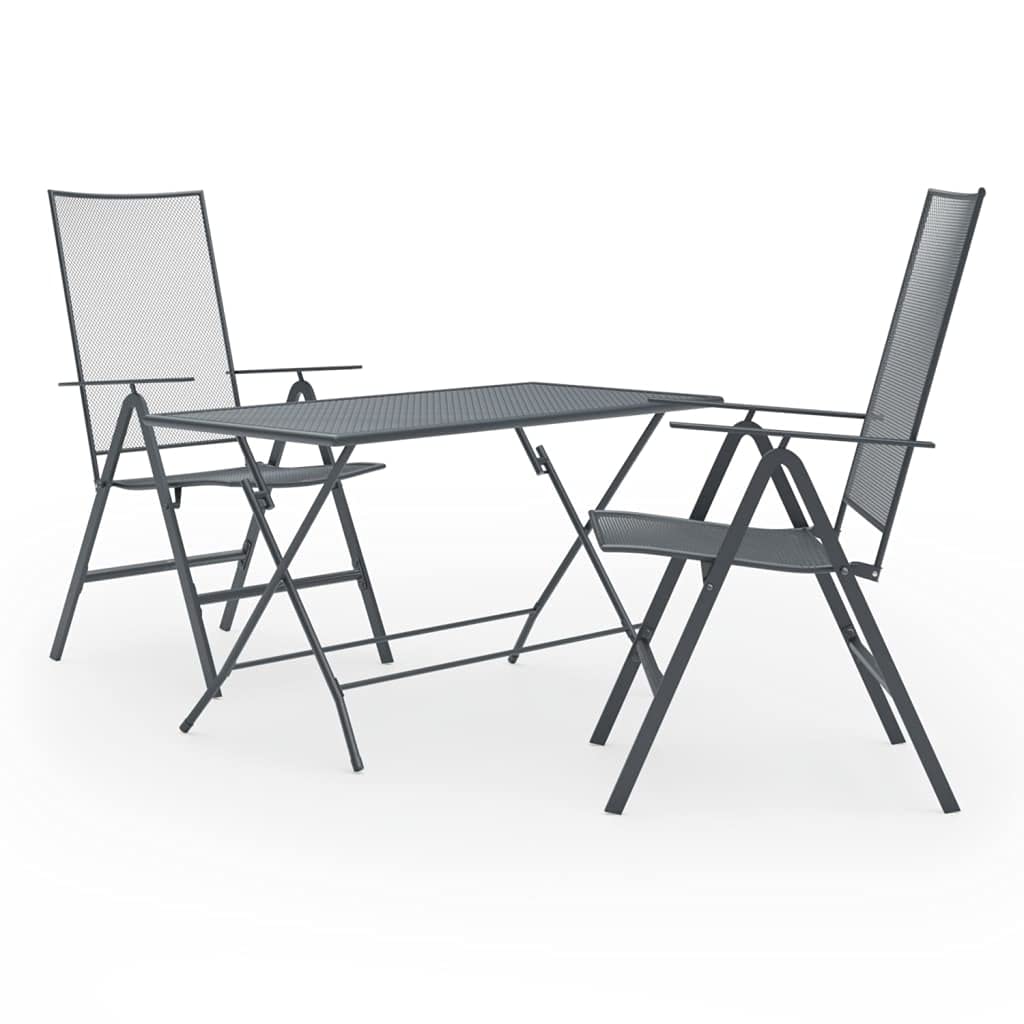 vidaXL Patio Dining Set - 3-Piece Set, Steel Anthracite - Adjustable Outdoor Furniture with Mesh Design, Foldable Chairs, Indoor/Outdoor Use, Durable, Weather and Rust Resistant