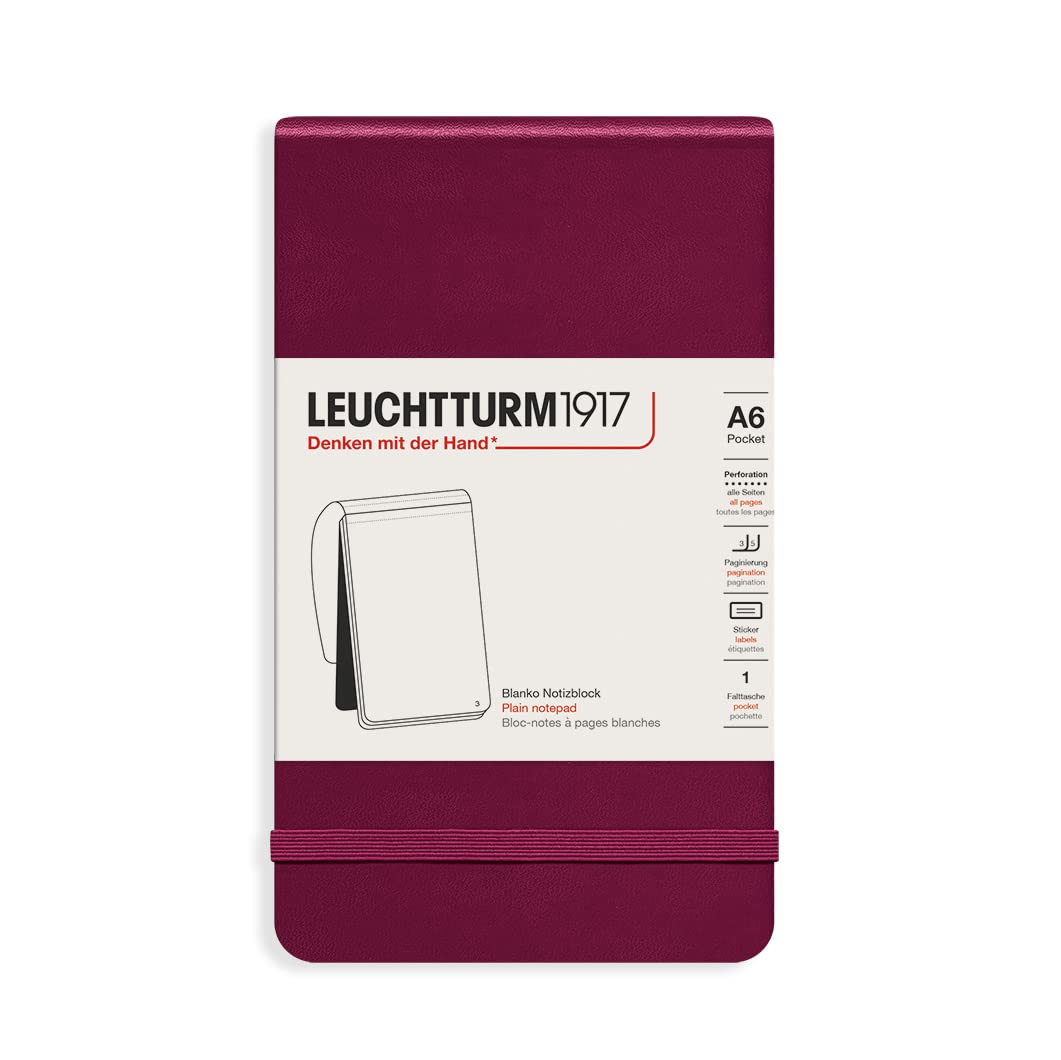 Leuchtturm1917 - Pocket Notepad A6-184 Plain Micro-Perforated Pages, Port Red