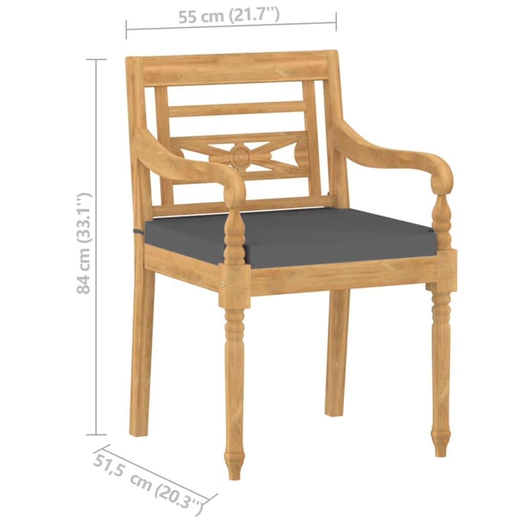 vidaXL Outdoor Patio Solid Teak Wood Batavia Chairs with Cushions - Retro Style Garden Furniture - Set of 8