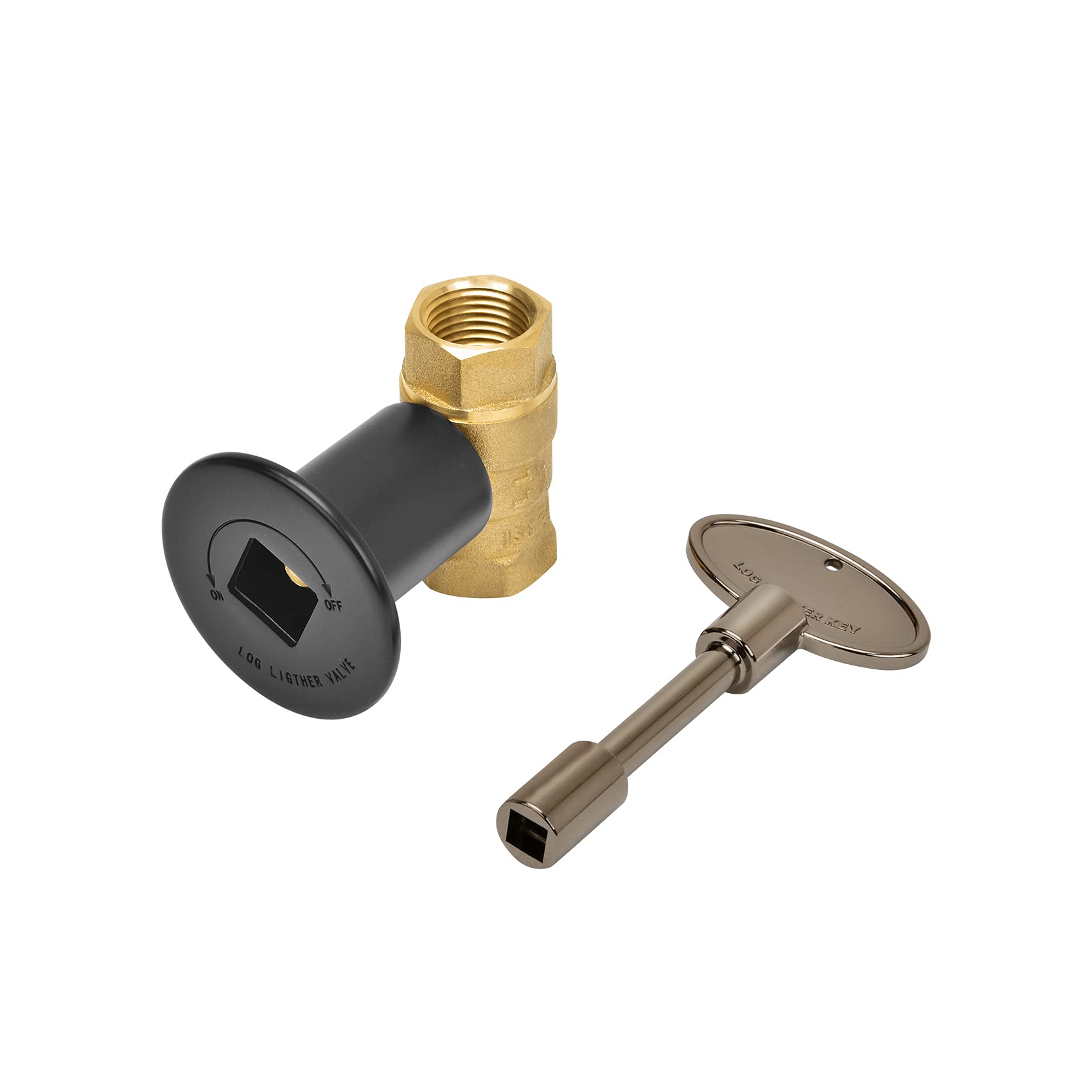 Skyflame 1/2 Inch Straight Gas Key Valve Kit For Fire Pit Fireplace With Flange And 3 Inches Key, Flat Black