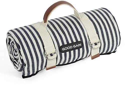 G Good Gain Waterproof Picnic Blanket Portable With Carry Strap For Beach Mat Or Family Outdoor Camping Party (Navy Blue)