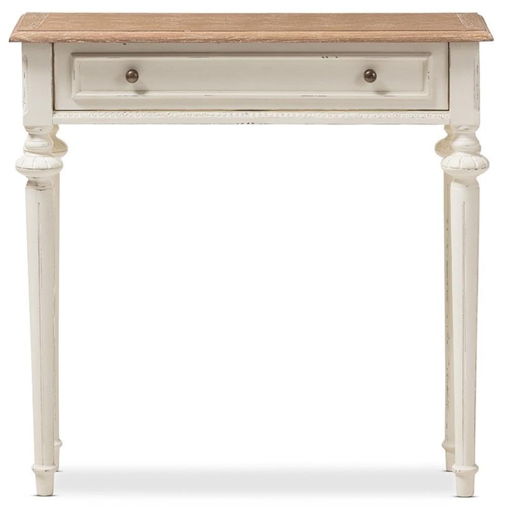 Baxton Studio Marquetterie French Provincial Style Weathered Oak and White Wash Distressed Finish Wood Two-Tone Console Table