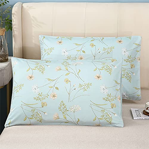 You Sa Floral Print Pattern Pillowcases 1000 Thread Count Cotton Decorative Pillow Covers Set Of 2 (King,Color-16)