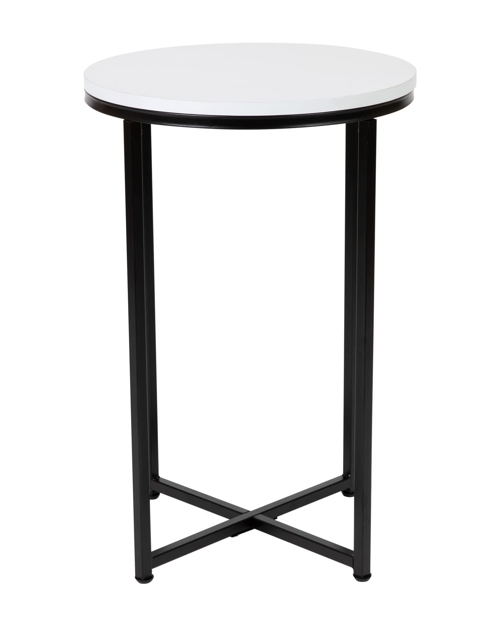 Flash Furniture Hampstead Collection End Table - Modern White Finish End Table - Crisscross Matte Black Frame