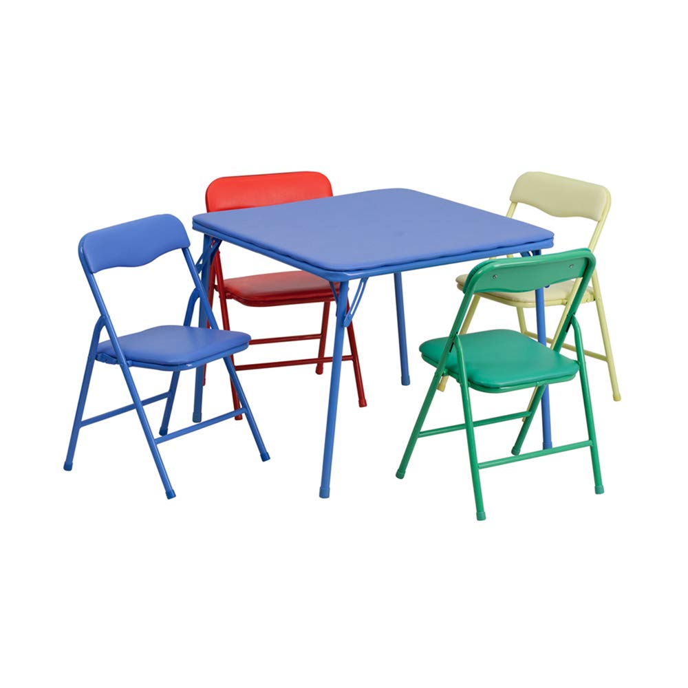 Flash Furniture Mindy Kids 5-Piece set Folding Square Table and Chairs Set for Daycare and Classrooms, Children's Activity Table and Chairs Set, Multicolor