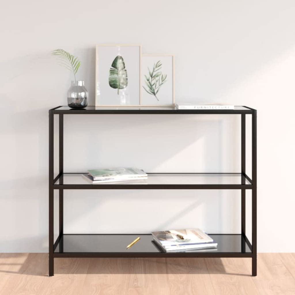 vidaXL Transparent and Black Corner Shelf, Free-Standing Storage Unit, Modern Design, Tempered Glass and Powder-Coated Iron Structure, Ideal for Living Spaces – 39.4x14.2x35.4