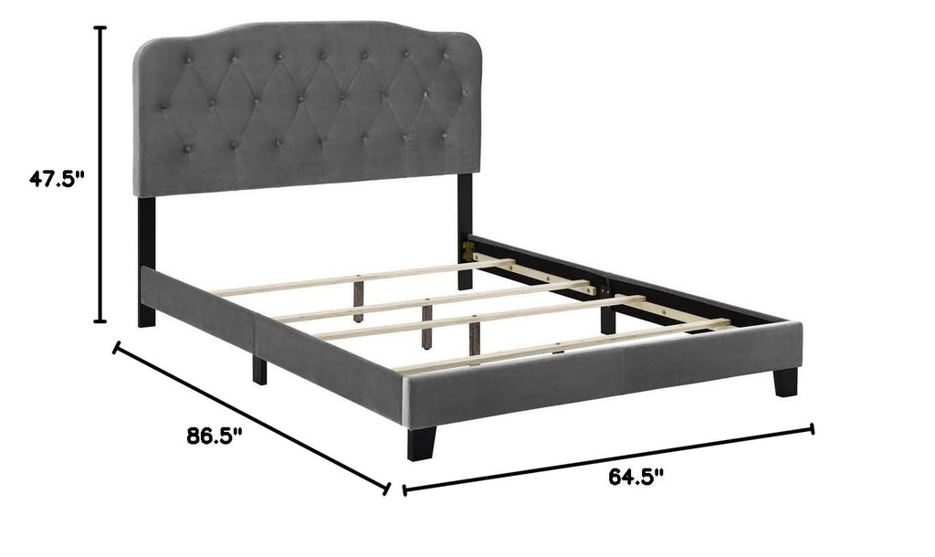 CasaFoyer Amelia Performance Velvet Queen Bed | Luxurious Design | Stain-Resistant | Button-Tufted Headboard | Solid Wood Construction | Non-Marking Legs | Maximum Stability | Elegant Curves | Opulent Appearance | Gray