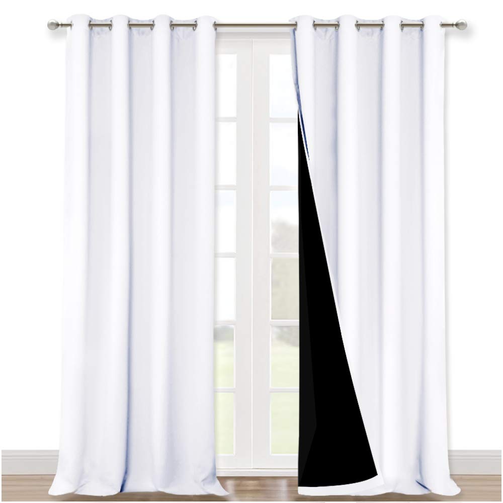 Nicetown White 100% Blackout Curtains For Windows, Super Heavy-Duty Black Lined Total Darkness Drapes For Bedroom, Privacy Assur
