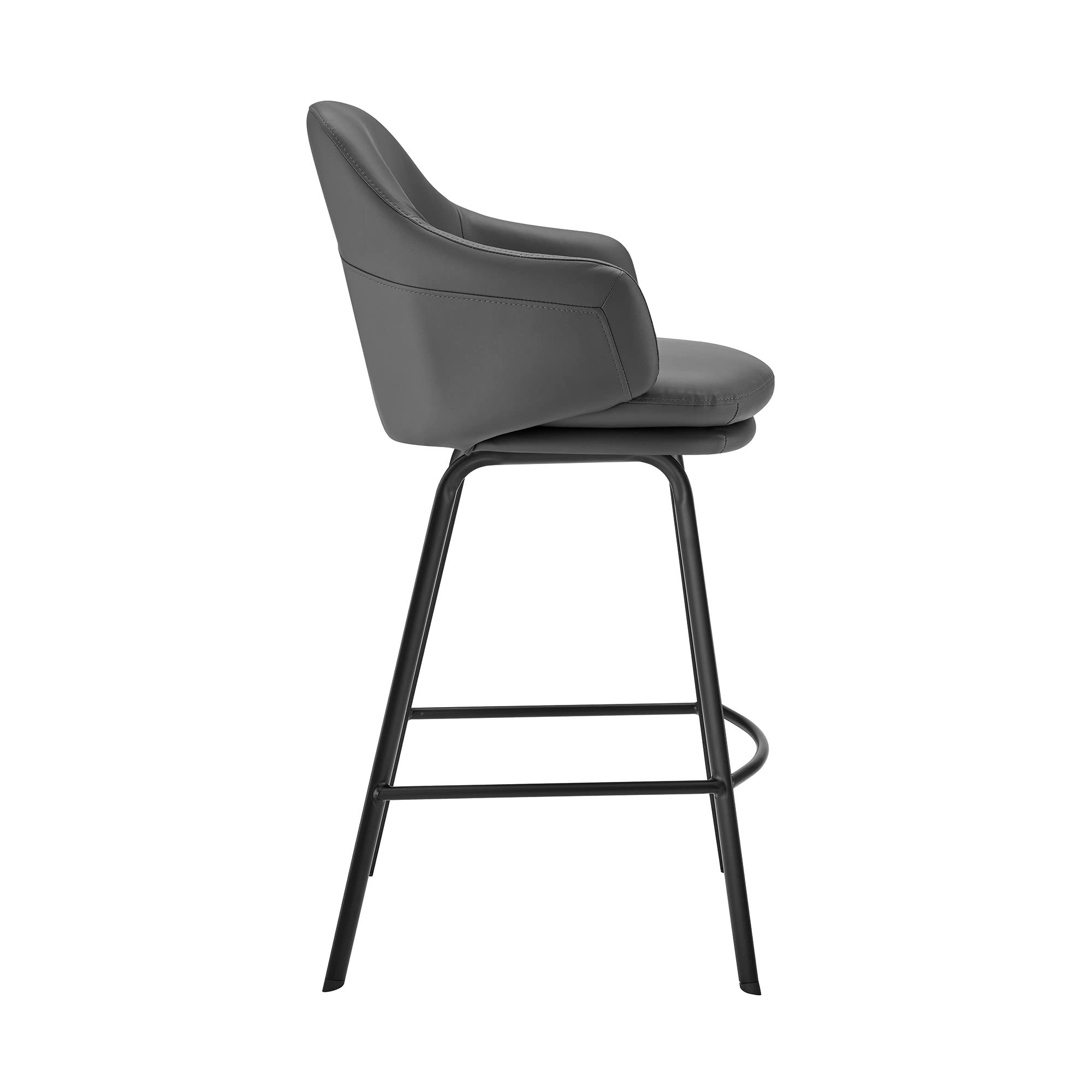 HomeRoots Gray Metal, Faux Leather 26' Grey Faux Leather and Black Metal Swivel Counter Stool