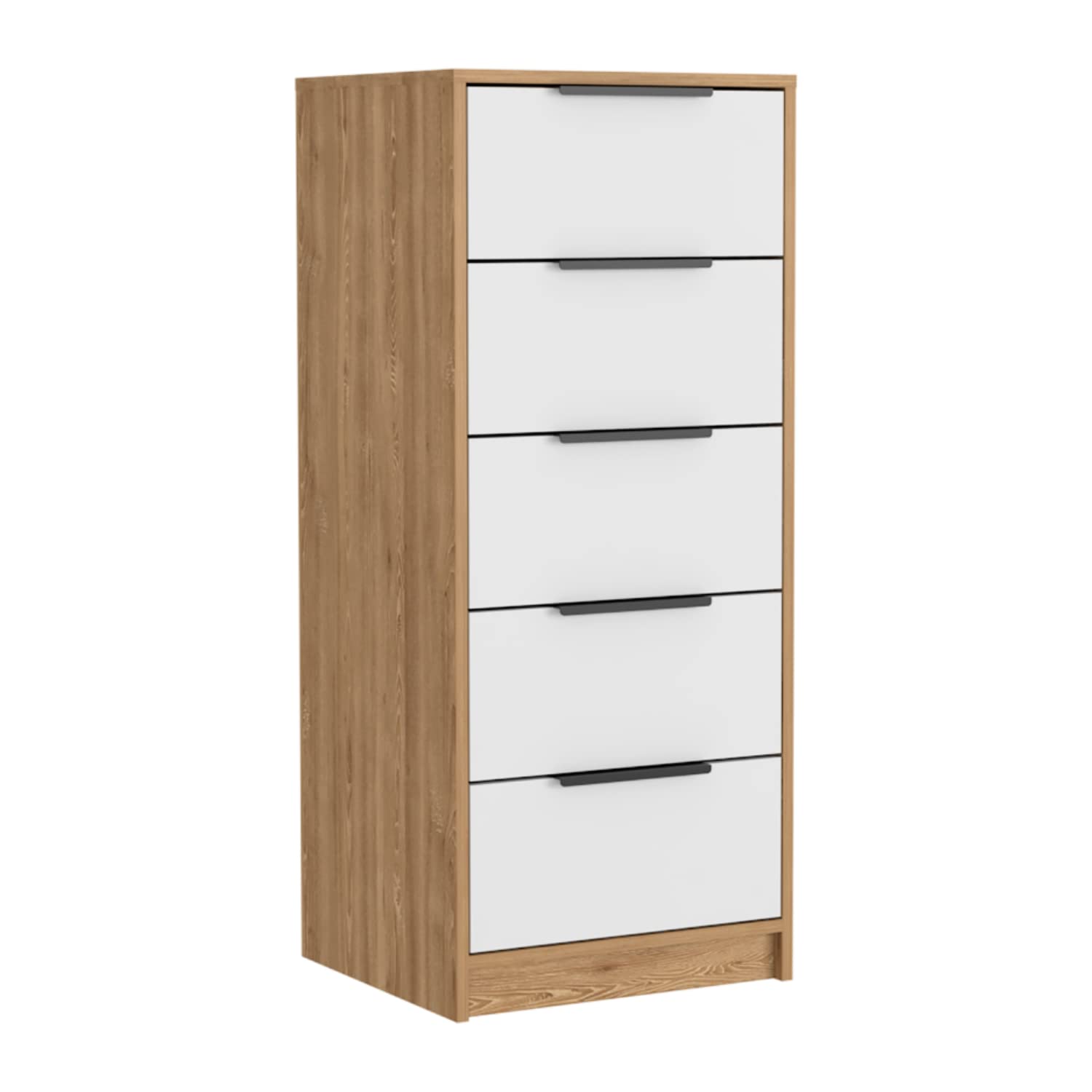 Dresser 42&quot; H, 5 Drawer, Vertical Dresser, White/Light Oak