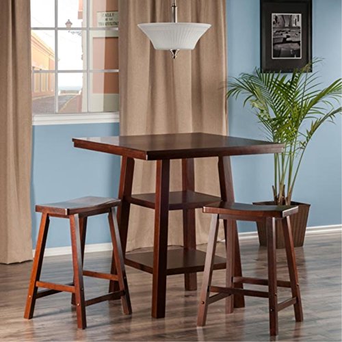 Ergode Obsidian 3-Piece Counter Table Set | Sleek Design | Black Veneer Top | Easy Assembly | 2 Black Square-Leg Stools | (94308-VV)