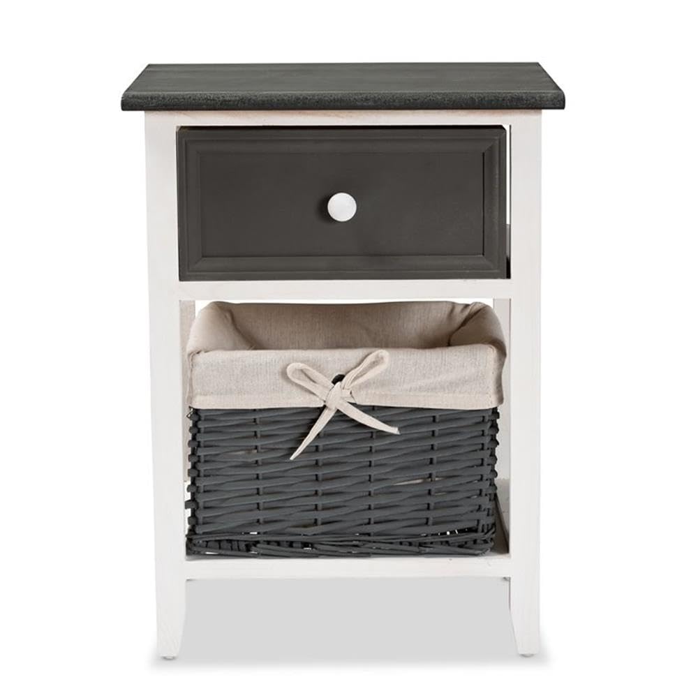 Baxton Studio Shadell Modern Transitional Two-Tone Dark Grey and White Finished Wood 1-Drawer Storage Unit with Basket