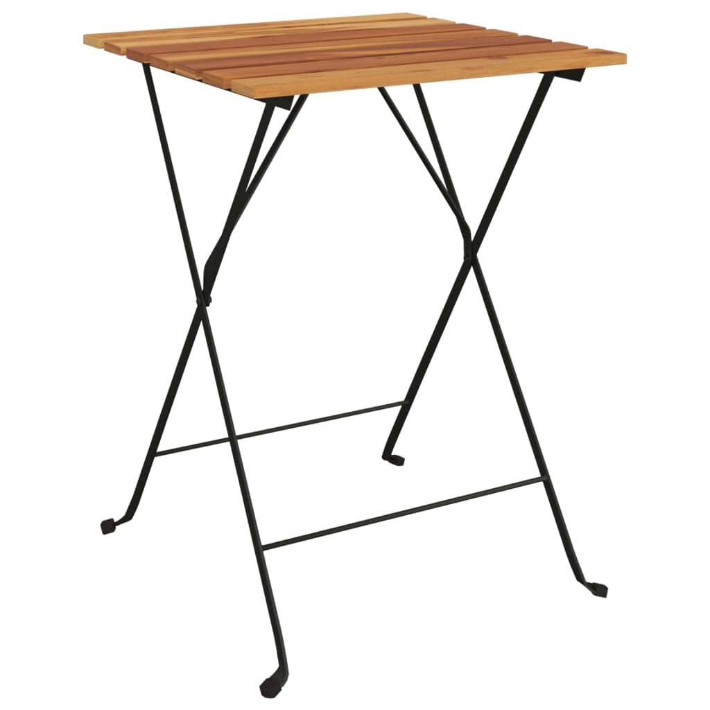 vidaXL Portable Folding Bistro Table - Outdoor Furniture Piece, Solid Teak Wood and Steel Construction, Weather Resistant, Versatile Use, Easy Storage and Transportation