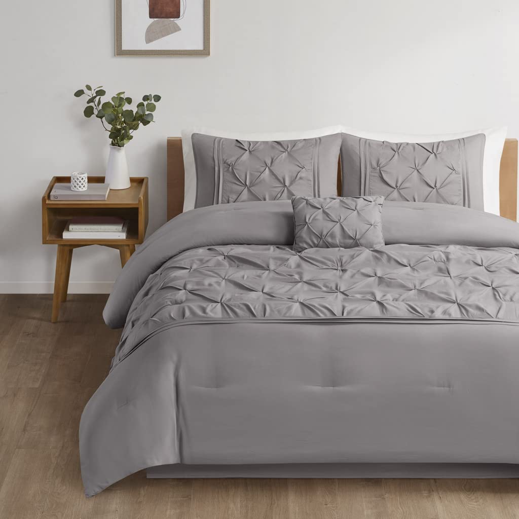 Comfort Spaces Cavoy Comforter Set - Luxe Diamond Tufting, All Season Bedding, Matching Bed Skirt, Decorative Pillows, King, Fau