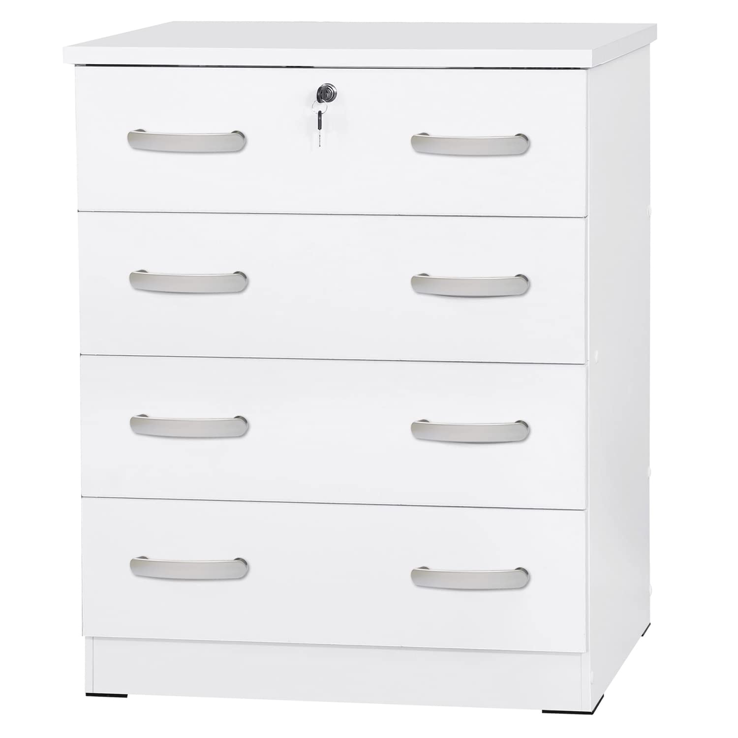 Better Home Products Cindy 4 Drawer Chest Wooden Dresser with Lock in White