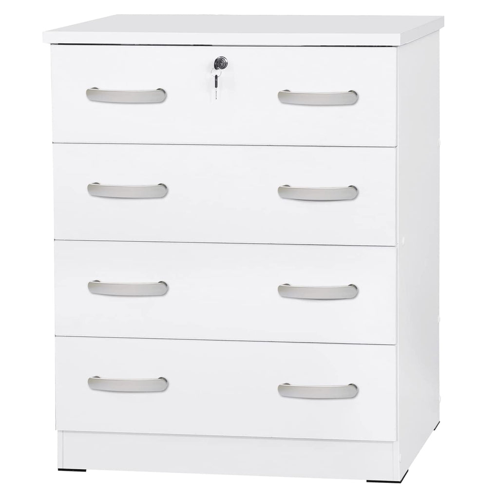 Better Home Products Cindy 4 Drawer Chest Wooden Dresser with Lock in White