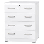 Better Home Products Cindy 4 Drawer Chest Wooden Dresser with Lock in White