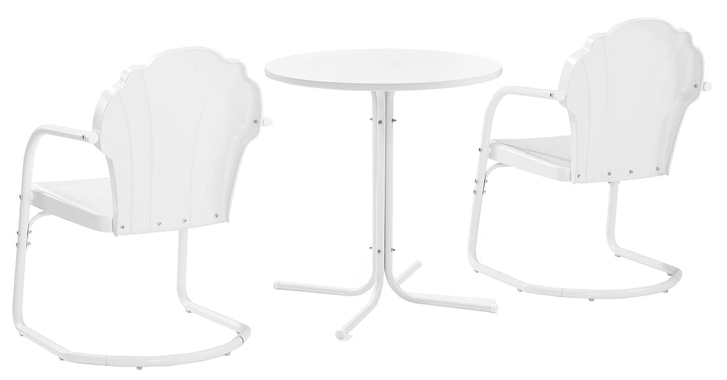 Crosley Furniture Tulip 3-Piece Outdoor Bistro Set, Retro Metal Patio Table and Chairs for Dining, Porch, White Satin