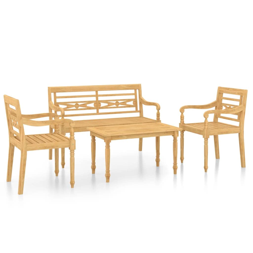 vidaXL Solid Teak Wood Patio Dining Set 4 Piece Outdoor Garden Terrace Kitchen Dining Room Wooden Seating Seat Table and Chair Furniture