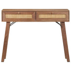 vidaXL Solid Mango Wood Console Table - Rectangular Bohemian Style Table with Wheat Finish, 2 Drawers, Natural Cane - Easy Assembly Required - Perfect for Hallways or Entryways.